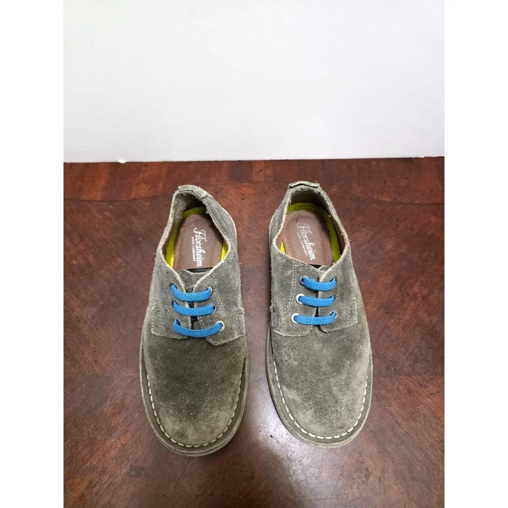 Florsheim Boys Gray Suede Granp Core Dressing Shoes With Blue Laces Size 1